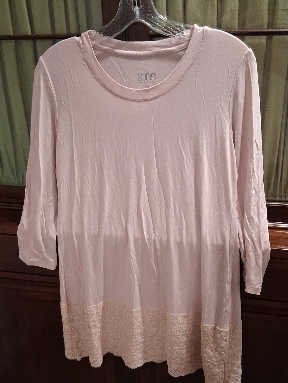 LOGO by Lori Goldstein Pale Pink Lace-Hem Tunic
